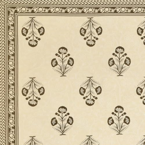 Image of Living Roots Ethnic Jaipur Block Print Double Cotton Bedsheet & 2 Pillow Covers, for Mattress Upto 6 inches Thick, No Colour Bleeding, Brown Colour, King Size 90 * 108 inches, 120TC (611-C)