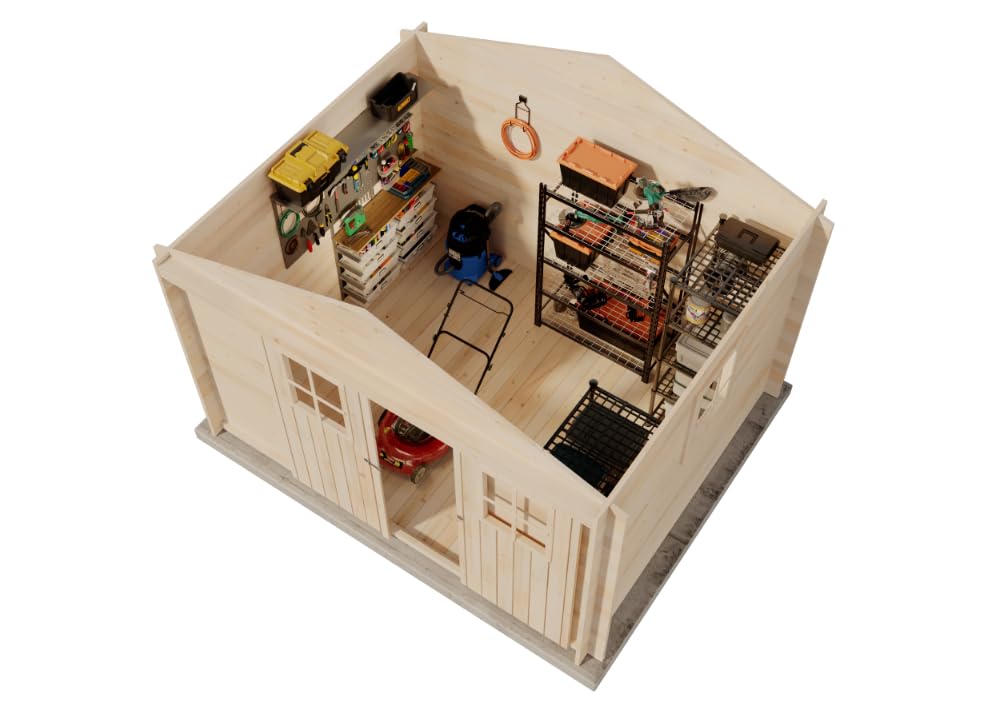 Alpholz Gartenhaus EVERE aus Fichten-Holz, Gerätehaus mit 19 mm Wandstärke, Garten Holzhaus inklusive Montagematerial, Metalldach, Geräteschuppen 330 x 270cm mit Satteldach