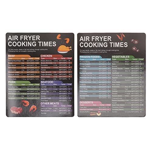 Air Fryer Magnetic Cheat Sheet Set, 2 Pack Air Fryer Accessories Cook Times Chart, Kitchen Pot Cheat Sheet, Cookbook Quick Reference for Cooking and Frying, Black