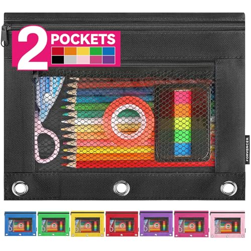 Forvencer Pencil Pouch for 3 Ring Binder Clear Pencil Case Bag with Smooth Zipper Pen Organizer for Girls Boys Kids School Supplies Back to College Stationery Black