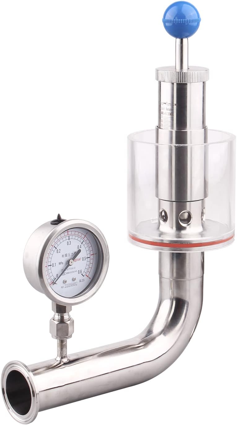 DERNORD SS304 Sanitary 1.5" Tri Clamp Adjustable Pressure Relief Safety Valve with Pressure Gauge