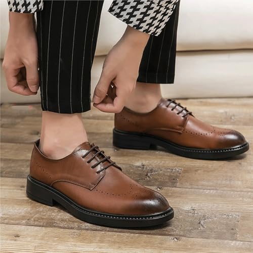 Men's Lace up Dress Shoes Classic Leather Oxford Black Brogue Comfortable Slip Rubber Sole Formal Business Casual Work Shoes British Style2