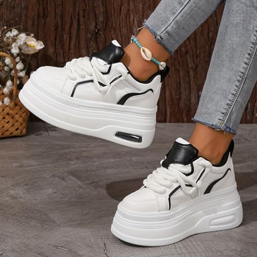 Women’s Trendy Platform Sneakers - Height Increasing Lace-Up Low Top Skate Shoes | Stylish Air Cushion Wedge Sole Trainers for Comfort & Style4