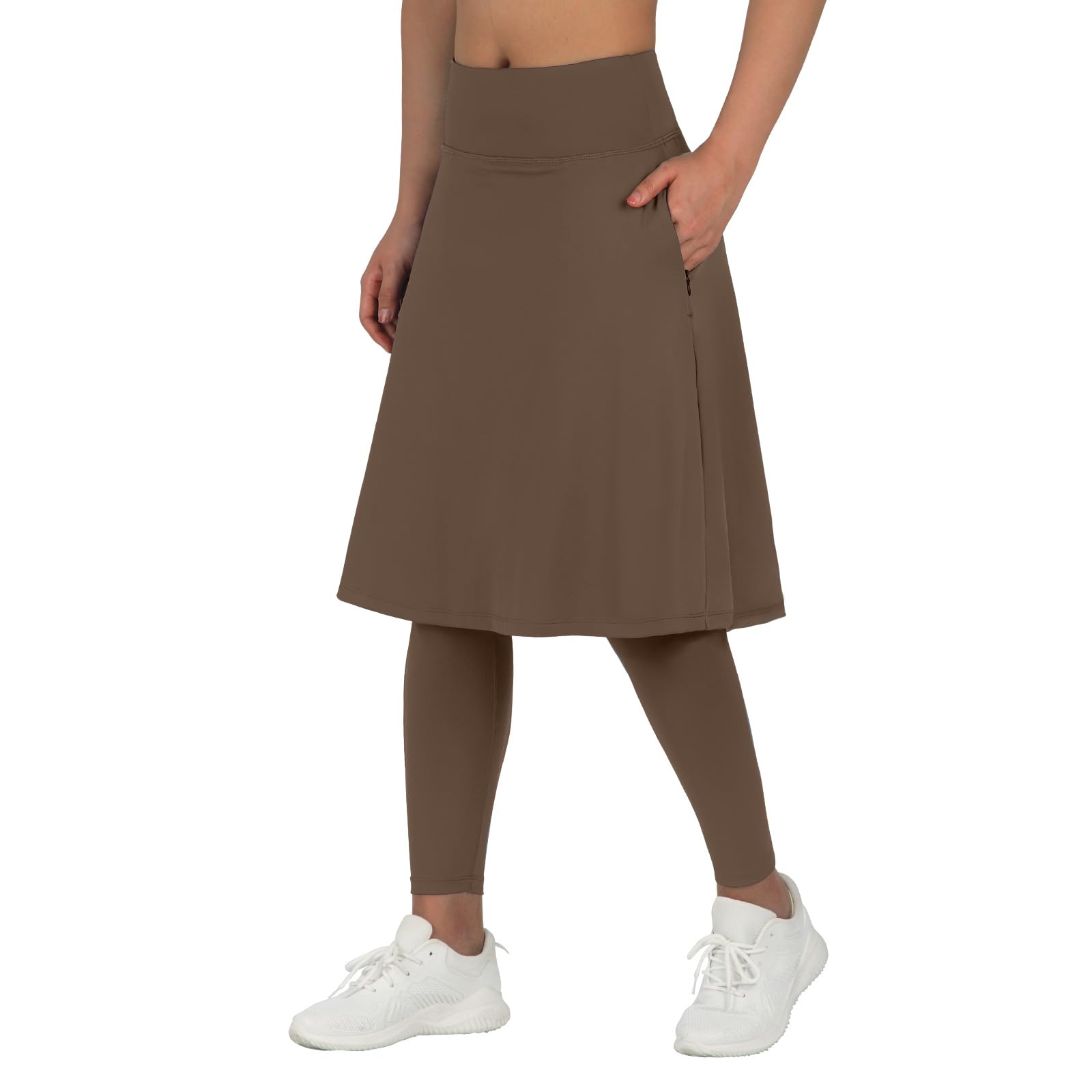 ANIVIVO Women Long Knee Length Skirt with Full Leggings,Skirted Leggings with High Waisted Pockets