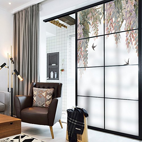 Xijier Privacy Window Film No Glue Window Cling Self Adhesive Static Cling Window Film Vinyl Home Separating Glass Decorative Frosted Glass Sticker 29.9