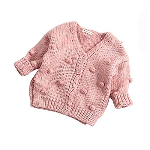 Toddler Newborn Baby boy Girls Cardigan Sweater Pompoms Soft Knit Warm Knitted Pullover Tops Sweater Autumn Winter Baby Clothes (Pink, 3T)