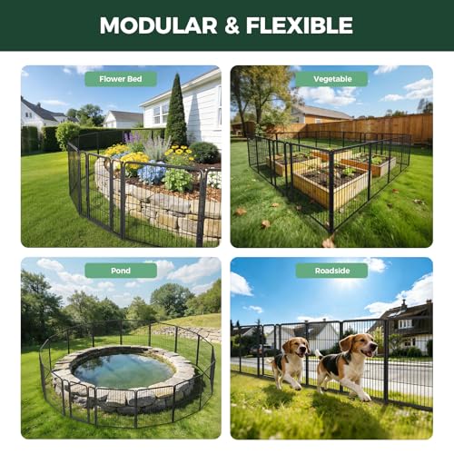 Image of FXW Garden Fence Outdoor for the Yard - 32in(H) x 72.9ft(L) Heavy Duty Metal Animal Barrier for Dog, No Dig Decorative Dog Fence, 32 Panels, Black