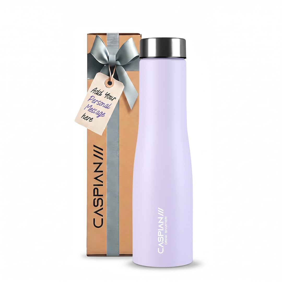 Caspian Aqua Customised Stainless Steel Water Bottle 1L, Lavender with Logo Print - Personalised Water Bottle with Your Name Print for Kids Boys Girls School Office Gym- Perfect for Corporate Gifting