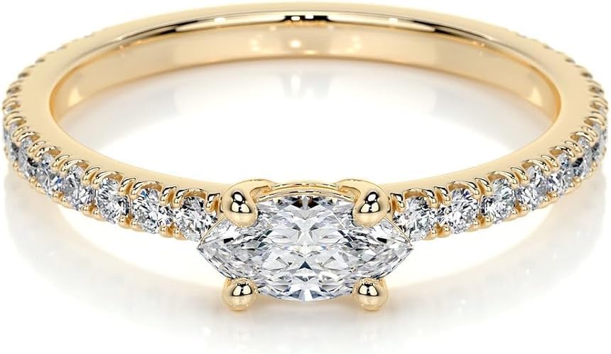 0.60 Ct Marquise Cut Moissanite Wedding Band for Women, East-West Unique Matching Ring, 4 Prong Set, 925 Sterling Silver / 10K 14K 18K Solid Gold, Stackable Engagement Anniversary Ring