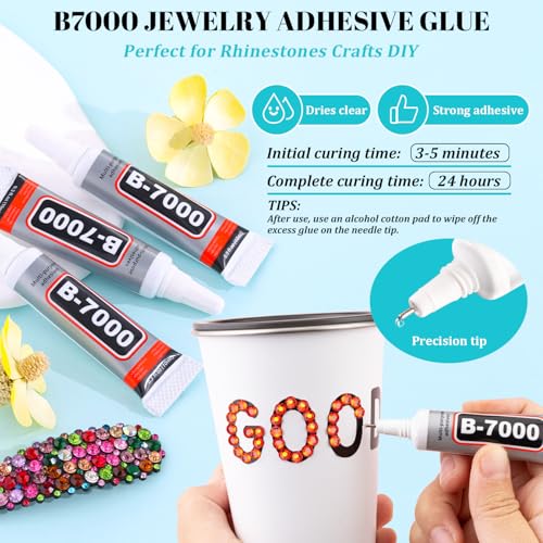Image of 6100Pcs Resin Rhinestones for Crafting with 2Pcs 10ml B7000 Jewelry Glue, 1 Box Flatback Crystals Diamond (Red Zircon) for Bedazzling Crafts DIY Nail Art,Non Hotfix Gems for Clothing Shoes Tumblers