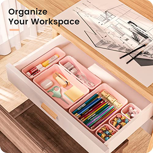 Image of A-LuGei【𝟰𝟲𝗣𝗖𝗦【5 Size】 Tool Box Organizer Tray Divider Set, 【Pink】 Desk Drawer Organizer, Garage Organization and Storage Toolbox Accessories Rolling Tool Chest Cart Cabinet WorkBench Small Part