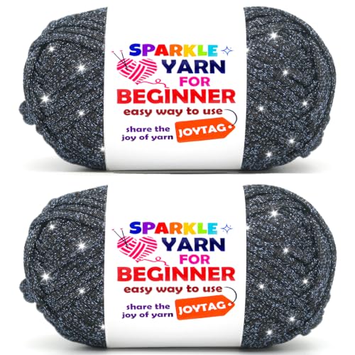 Image of 2 Pack Sparkle Beginner Crochet Yarn for Crocheting Knitting Multicolor Easy Crochet Yarn for Beginners(Navy Blue)