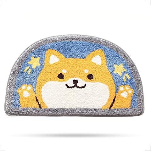 Cute Bathroom Rug Bath Mat 17.7" x 29.5" Non-Slip Soft Shower Rug Plush Microfiber Cute Bath Rug Water Absorbent Thick Shaggy Floor Mats, Machine Washable, Shiba Inu Cover