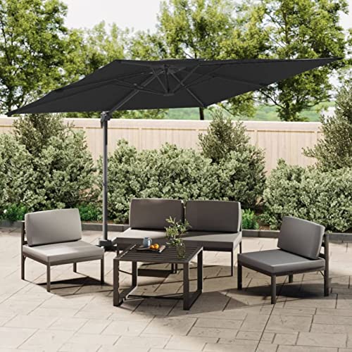 Homgoday Sombrilla Colgante de Doble Techo Negro 300x300 cm, Sombrilla de Jardín Voladiza Colgante, Parasol Terraza Inclinable, Protección UV para Patio, Jardín, Piscina y Exterior
