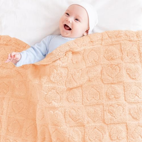 Image of Yurhap Heart Baby Blanket, Love Plush Fleece Baby Blankets for Girls Boys | Soft Baby Girl Blanket for Infant Toddler Newborn Gifts, Fluffy Baby Essentials, For Crib Stroller, 30 inchx40 inch, Apricot Pink