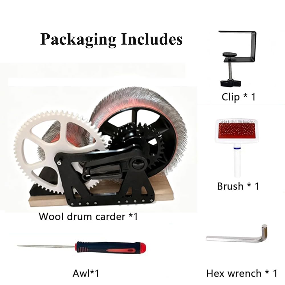 Máquina De Cardado Manual De Lana con Manivela,Base De Madera | Cardador Manual De Tambor Para Mezclar,Peinar,Hilar,Elimina Impurezas Fibra,Manualidades Fibra Lana
