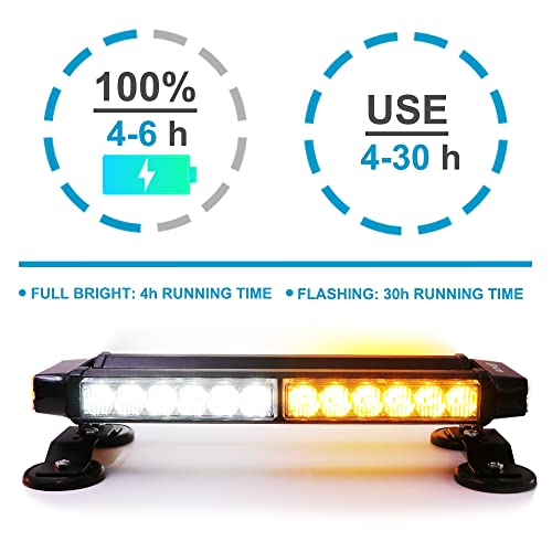 Foxcid Wireless Rechargeable Battery 26" Led Rooftop Double Side Emergency Hazard Strobe Light Bar W/Magnetic Base，Remote Control For Safety Construction Vehicles Trucks Pickup Snowplow,White Red #TOP4