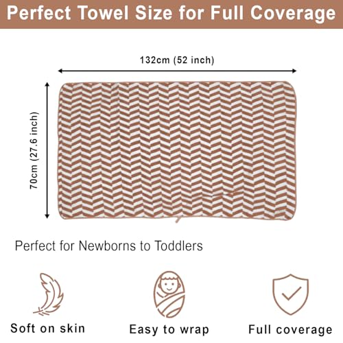 Image of LUXE HOME INTERNATIONAL Microfibre Bath Towel Chevron Pattern Super Absorbent Quick Dry Lightweight Soft Towels for Kids Boys Girls Adults 70x132cm Brown Pack of 1