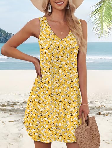 Image of Aokosor Womens Summer Dresses 2026 Loose V Neck Sleeveless Dress Sundresses Swimsuit Coverup Vacation Outfits