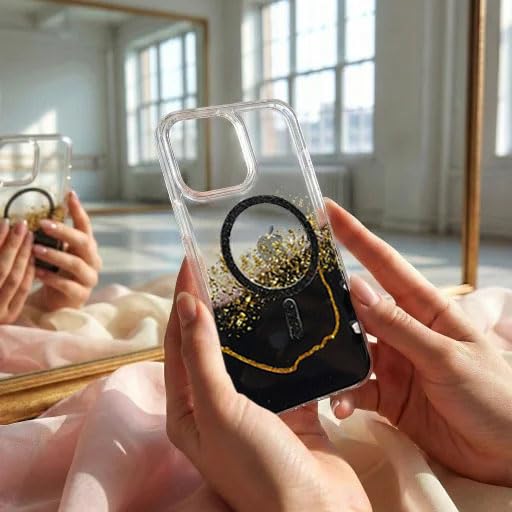 Image of mobistyle Compatible with iPhone 15 | Magentic Glitter Gradian Elegant | Camera Lens Protection Back Cover Case for Women Girls iPhone 15 (Black)