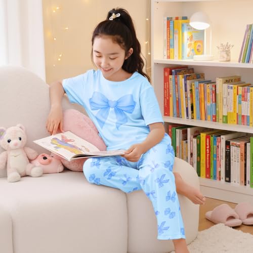 Image of FIOBEE Girls Pajamas Sets 2PCS Summer Pajama Sleepwear Kids Pjs Clothes Short Sleeve for Teen Girl Size 3-14