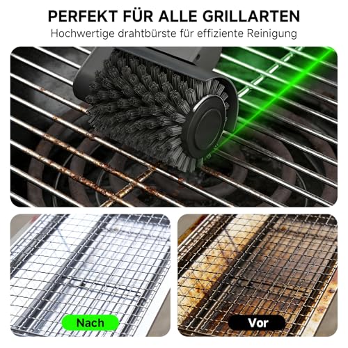 Elektrische Grillbürste, Akku Drahtbürste Grill Winkel Einstellbar, Wasserdicht Grillbürste für Gussrost 3 Einstellbare Geschwindigkeiten