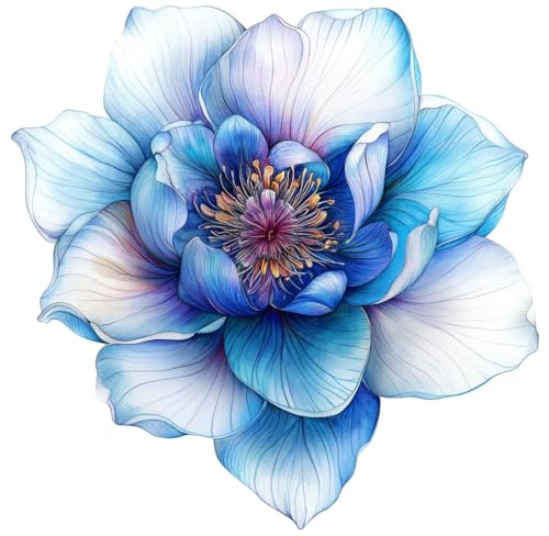 MAKTEM Blue Lotus Holographic Flower Car Decal Waterproof Removable Flower Sticker Peel and Stick for Car Vehicle Truck Window Laptop 1PC (One Blue)