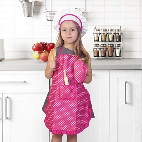 Next Milestones Chef Baking Set and Cooking Costume for Kids 19pc Apron Chef Hat Oven Mitt Hand Mixer Cookie Cutters Measuring Spoons Wooden Rolling Pin Wooden Ladle Mixer and Bag for Toy Storage