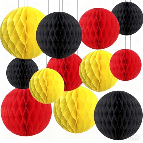 Capesaro 12 decorações pendentes de favo de mel para festas de aniversário de Mickey (12 unidades, vermelho, preto, amarelo, conjunto de 6, 8 e 10 polegadas, azul e laranja)