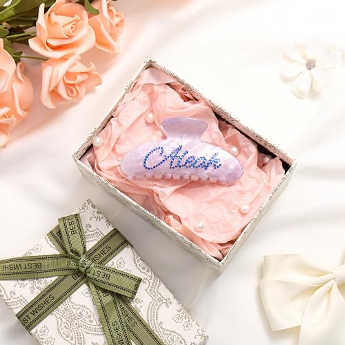 Pinzas para el cabello personalizadas con piedras de cristal para mujer, clip de cabello con letra con diamante, grandes pinzas acrílicas para cabello grueso y fino, regalo para maestras, damas de honor, fiestas y bodas miniatura 7