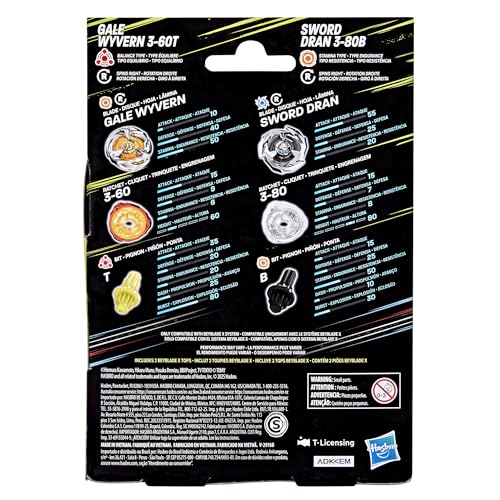Beyblade X Gale Wyvern 3-60T & Sword Dran 3-80B Dual Pack Set with 2 Right-Spinning Tops; Battle Tops; Games/Toys for Boys & Girls 8+ - Image 5