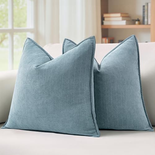 MIULEE Pack of 2 Dusty Blue Decorative Pillow Covers 20x20 Inch Soft Chenille Luxurious Couch Throw Pillows Farmhouse Cushion Covers with Elegant Design for Sofa Bedroom Living Room Home Decor