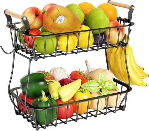 La mejor selección de Fruteros disponible en línea. 45 U Chef Frutero Para Cocina de 2 Niveles y 2 Ganchos para Plátanos, Cesta de Almacenamiento De Frutas y Verdura, Frutero de Cocina Moderno, Organizador de Frutas y Verduras de...