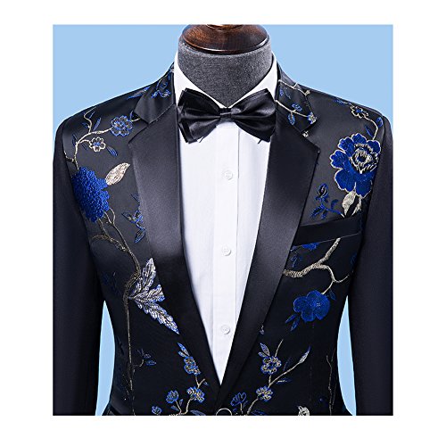 Mens 2-Piece Suits One Button Floral Blazer Dinner Jacket And Pants Blue #TOP1