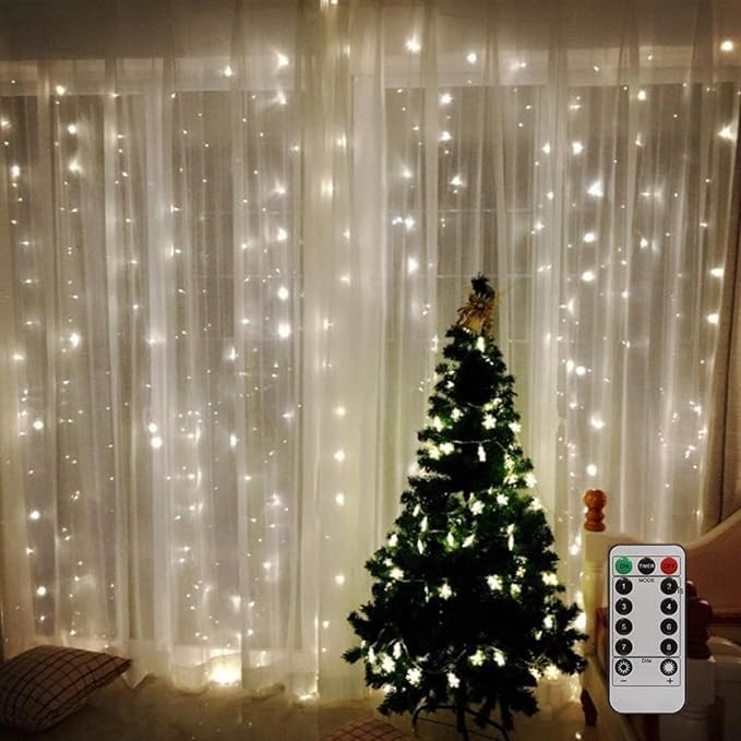 Image of Lexton 300 LED Copper String Light with Remote | 8 Modes, USB Powered, 3mx3m Copper Wire String Light with Hanging Hooks | Decoration for Diwali, Christmas, Curtain Lights (Warm White, Pack of 1)