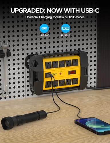 Image of CRST Heavy Duty Power Strip with USB-C,10-Outlet Metal Surge Protector Power Strip with 6FT Cord(2800J),15A Circuit Breaker, Wall Mount, Cord Management, ETL Listed (6FT 2USB 2800J)