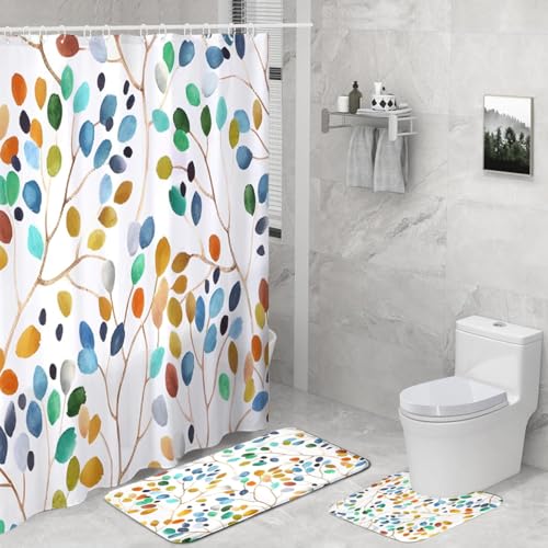 HASTHIP® Boho Leaf Bathroom Shower Curtain Combo Set, Waterproof,...