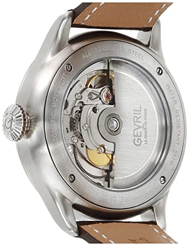 Gevril 43500-03 Men's Vaughan Swiss Automatic Watch, Genuine Italian Dark Brown/White Stitching Leather Strap4