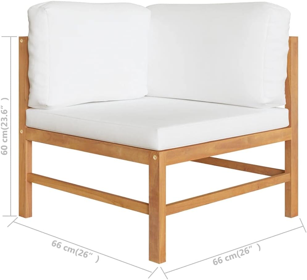 Corner Sofas 2 pcs with Cream Cushions Solid Teak Wood,Outdoor Furniture for Patio,for Garden, Pool, Backyard,