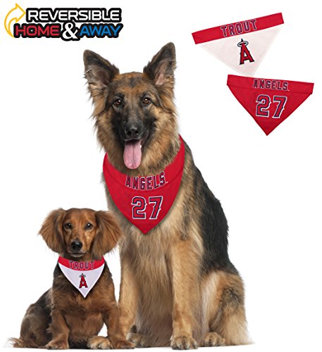 Image of MLBPA Reversible Dog Bandana - Mike Trout #27 Pet Bandana - MLB Los Angeles Angels Home & Away Bandanna, Small /Medium