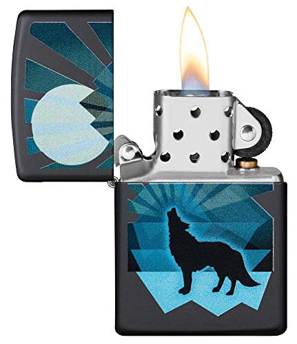Image of Zippo Wolf and Moon Design Black Matte Pocket Lighter