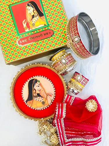 Pooja Thali Maharani rojo de 6 piezas para el altar del hogar 2