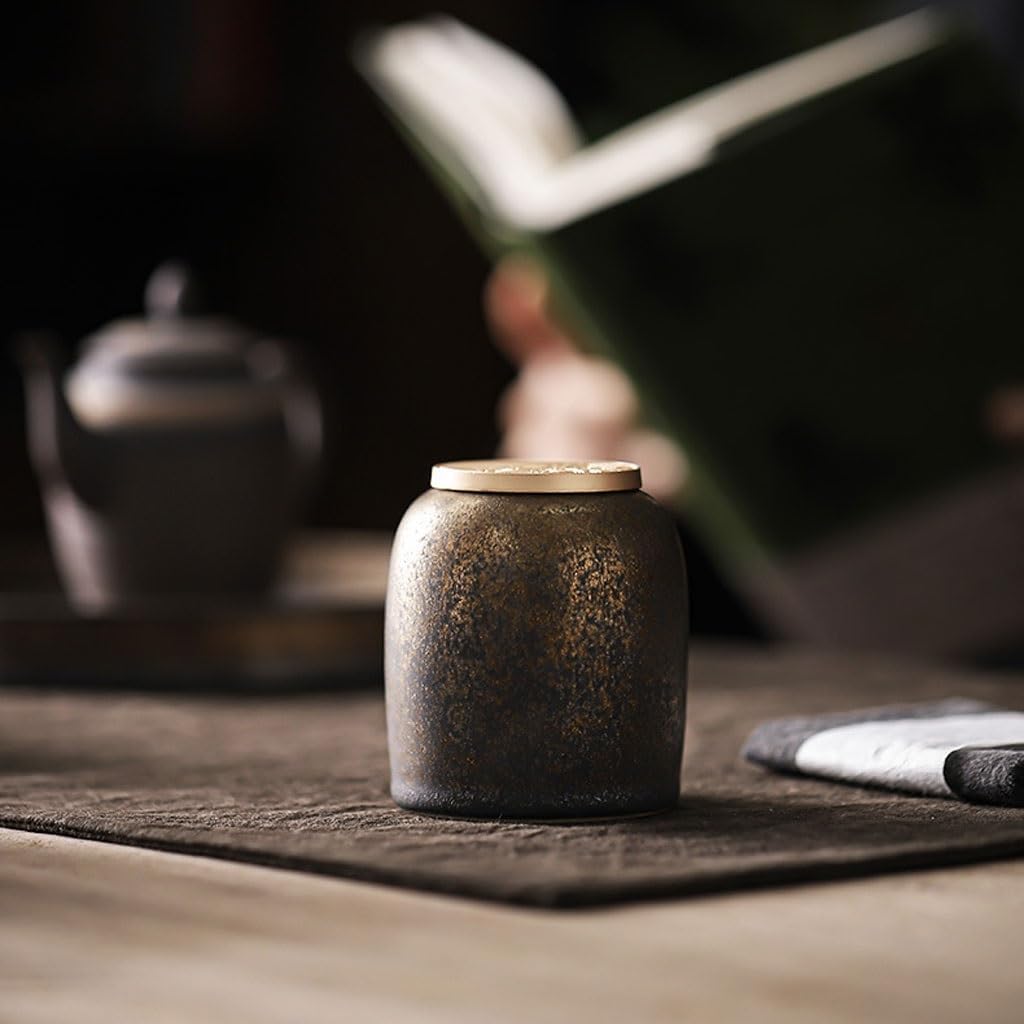 YYZKYTO Tea Storage Jar Ceramic Tea Cans Empty Cans Awakening Tea Cans Sealed Cans Household Tea Storage Cans Tea Room Tea Table Ornaments Tea Container