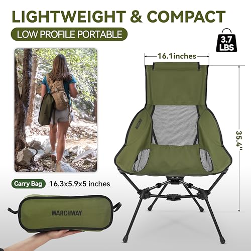 Image of MARCHWAY Lightweight Folding High Back Camping Chair with Head Support, Stable Portable Compact for Outdoor Camp, Travel, Beach, Picnic, Festival, Hiking, Backpacking (Highback Green)