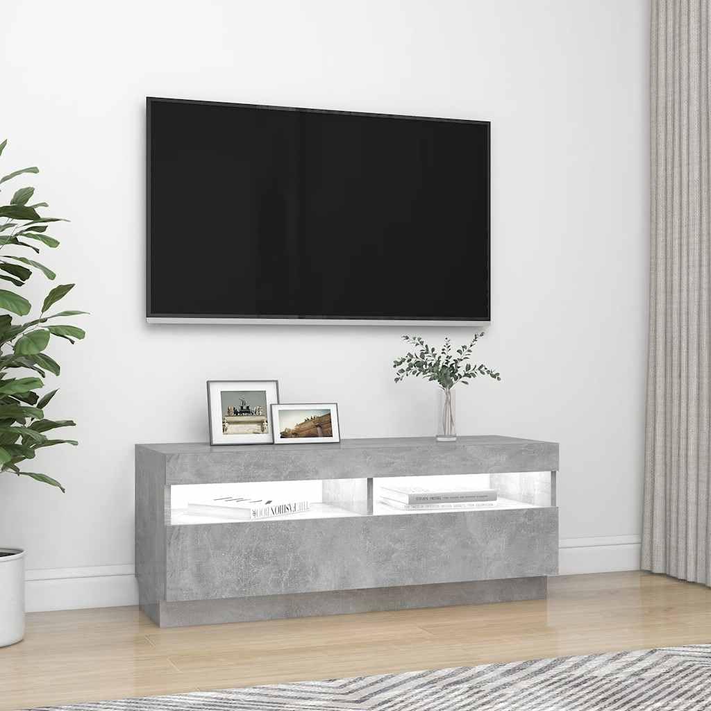 Meuble TV Avec Lumières LED RGB – Armoire Basse Salon Gris Béton – 80x35x40 Cm – Design Moderne