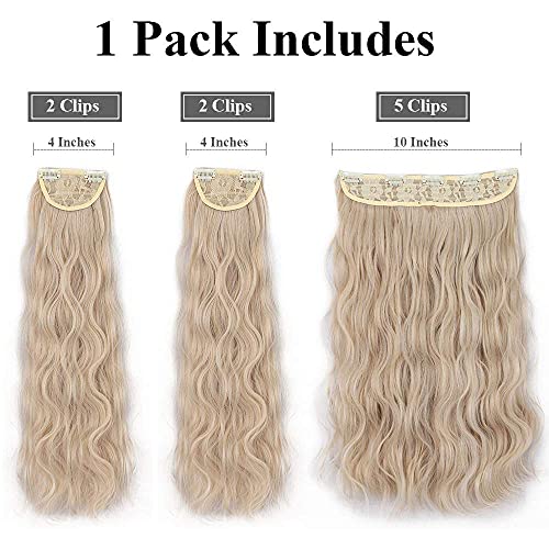 Dee Thens Long Wavy Hair Extensions Clip in Hairpiece for Women 3pcs Synthetic Full Head Invisible Wavy Clip Extensions 260g(Ash Blonde mixed Bleach Blonde). - Thumbnail 3