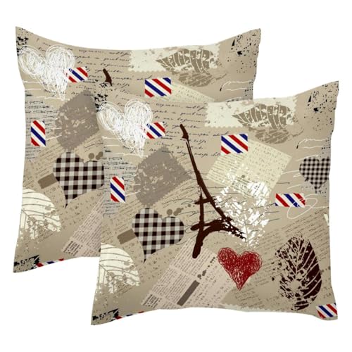 Housse de coussin vintage velours double face motif cœur romantique - 2