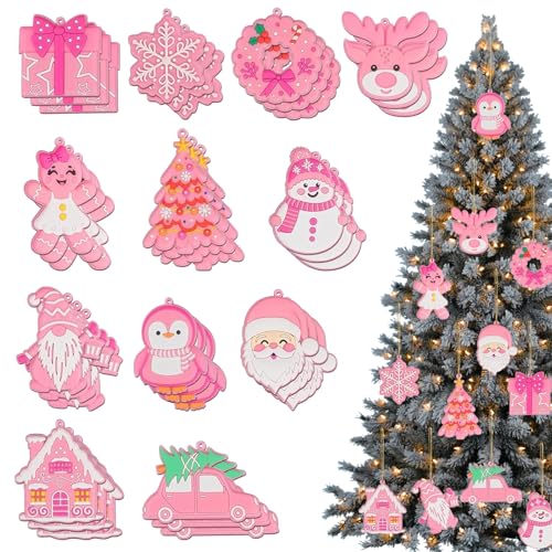 TECHEEL Rosa Weihnachtsbaumanhänger 36 Stück Weihnachtlicher...
