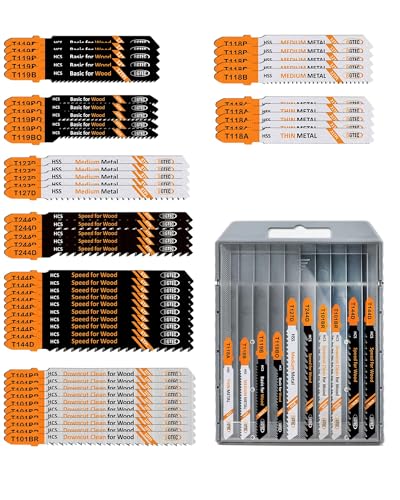 BGTEC 50PCS T Shank Jigsaw Blades Set - HCS/HSS Jig Saw Blades