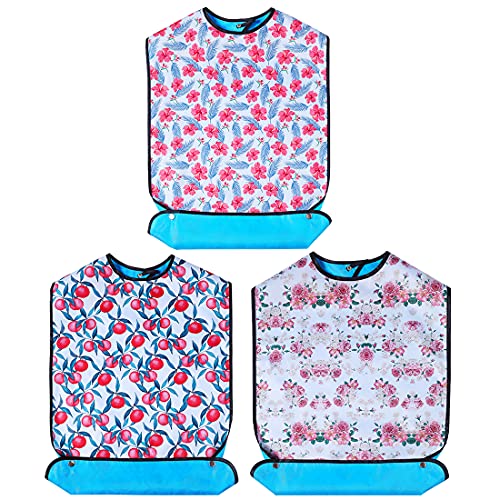 CACTIYE Adult Bib for Eating, Machine Washable Adjustable and Waterproof Clothing Protector with Crumb Catcher Women 34